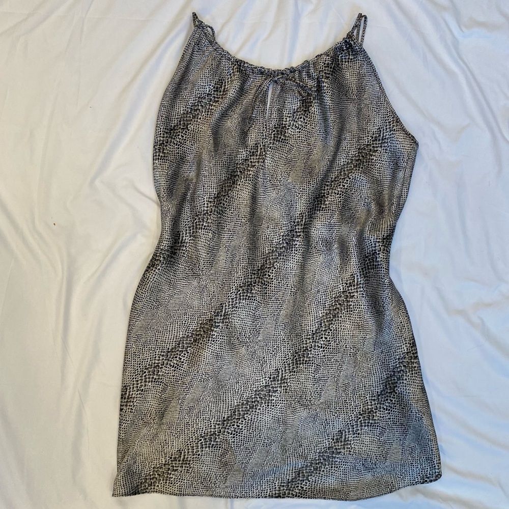 Vintage 90s Silver Snake Print Sleeveless Mini Slip Dress Intimates, Goth Grunge - Picture 6 of 9